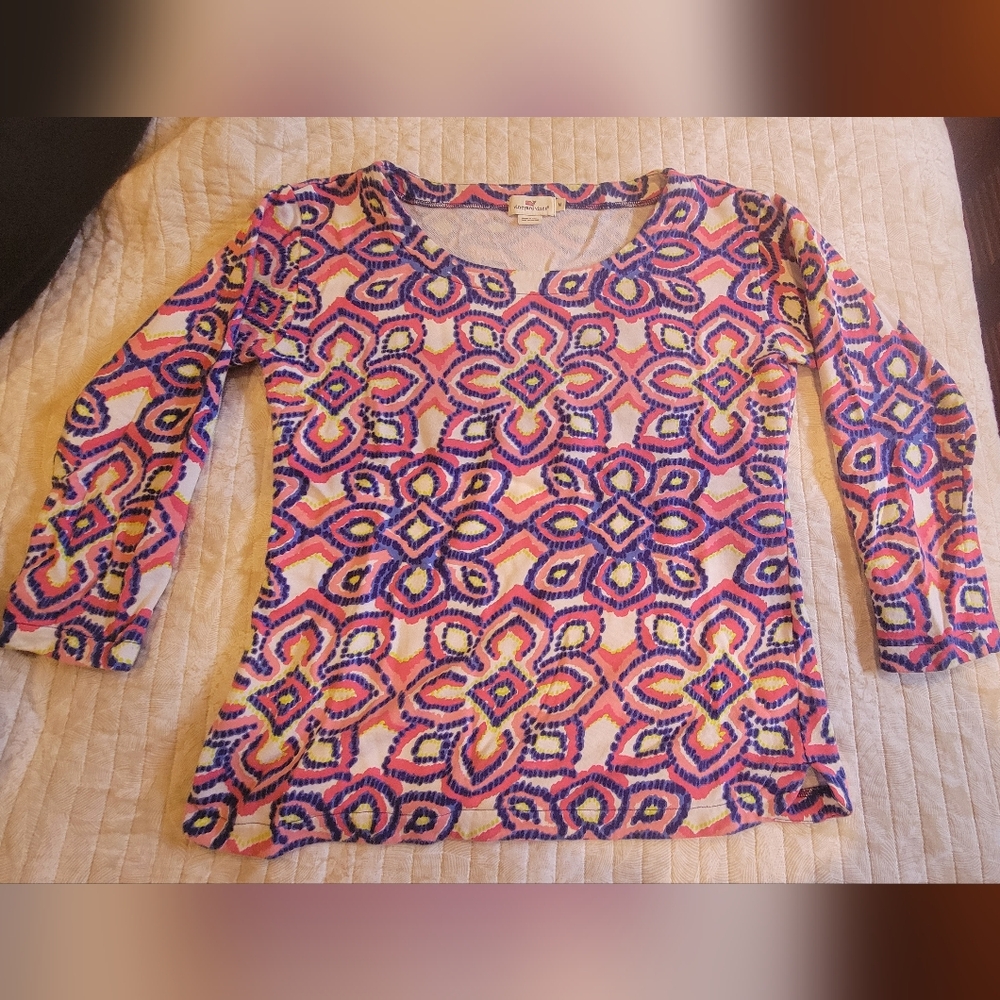 Vineyard Vines Pink and Blue Patterned Pullover